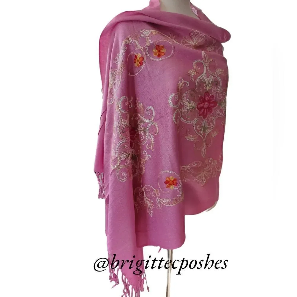 HANDMADE Embroidered Sequined Designed Lavender Shawl